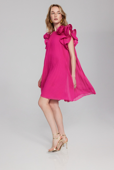 Fabric Flower Chiffon Dress Style 241758. Shocking Pink. 3