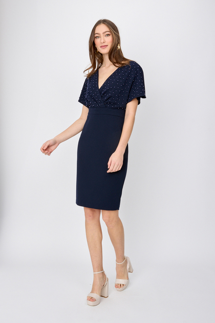 Pearl Bodice Wrap Front Dress Style 241761. Midnight Blue