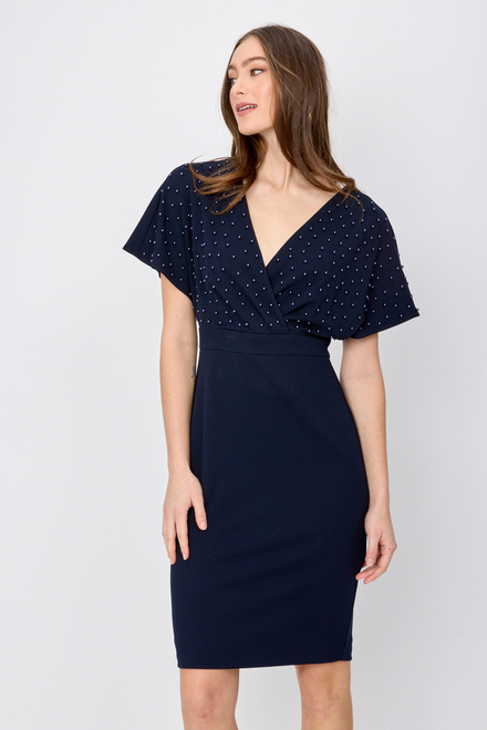 Pearl Bodice Wrap Front Dress Style 241761. Midnight Blue. 2