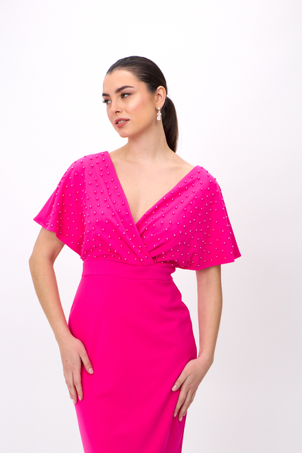 Pearl Bodice Wrap Front Dress Style 241761. Shocking Pink. 3