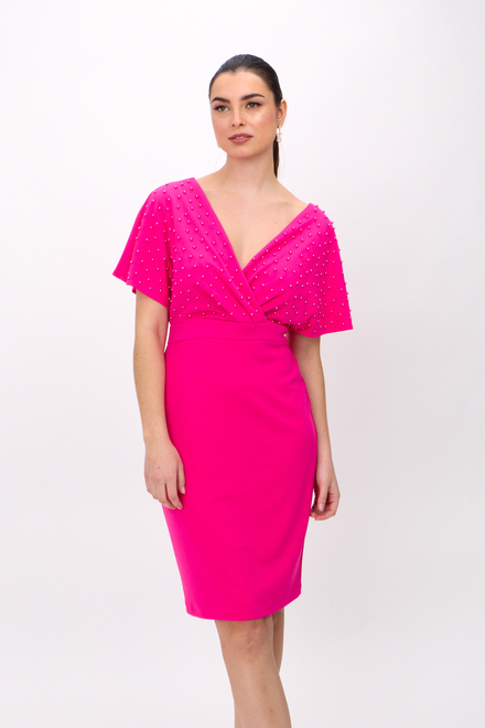 Pearl Bodice Wrap Front Dress Style 241761. Shocking Pink. 6