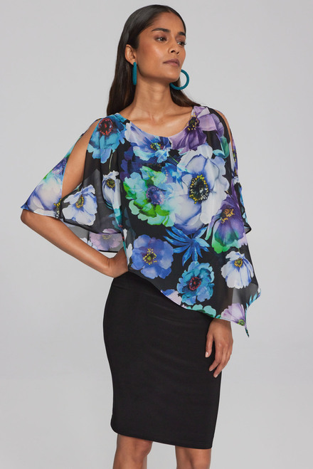 Drape Sleeve Sheer Floral Top Style 241768. Black/multi. 3