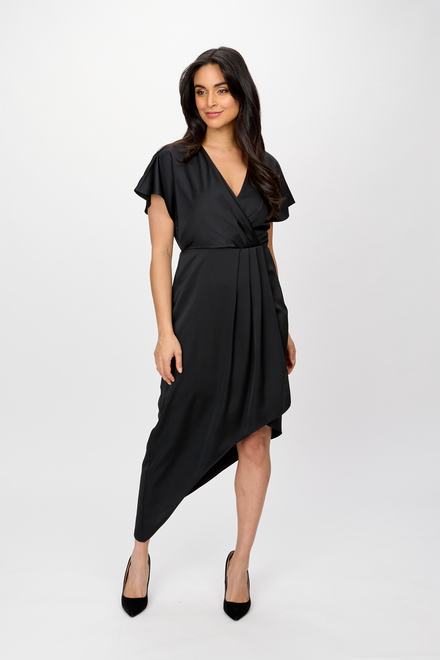 Wrap Front Asymmetric Hem Dress Style 241777. Black