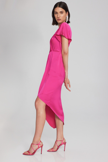 Wrap Front Asymmetric Hem Dress Style 241777. Shocking Pink. 3