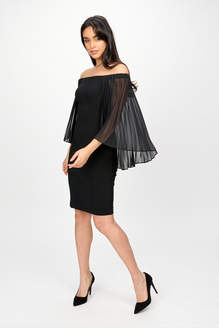 Pleated Sleeves Off-Shoulder Dress Style 241781. Black. 3
