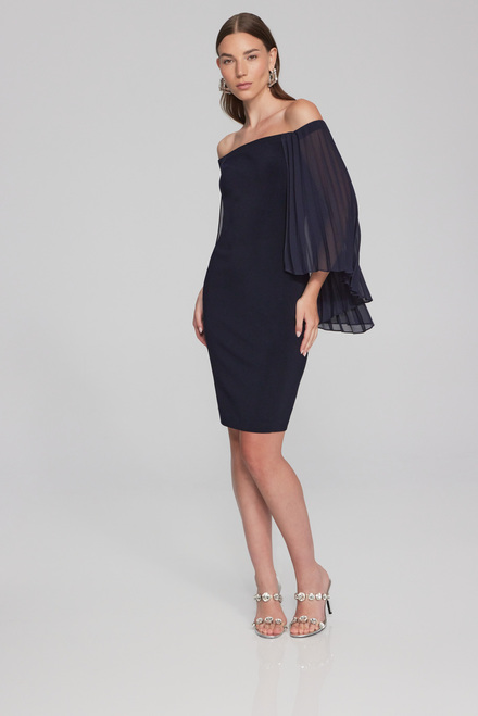 Pleated Sleeves Off-Shoulder Dress Style 241781. Midnight Blue. 4