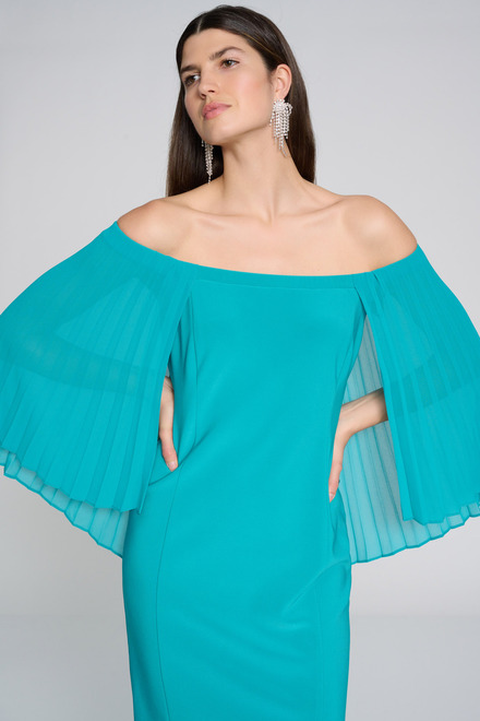 Pleated Sleeves Off-Shoulder Dress Style 241781. Ocean Blue. 3