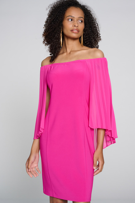 Pleated Sleeves Off-Shoulder Dress Style 241781. Shocking Pink. 3