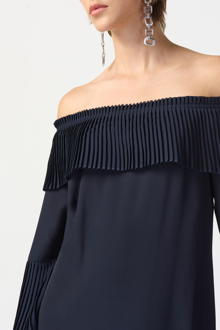Off-Shoulder Pleated Dress Style 241907. Midnight Blue. 4