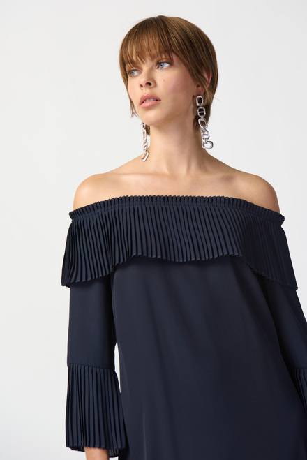 Off-Shoulder Pleated Dress Style 241907. Midnight Blue. 3