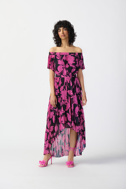 Off-Shoulder Floral &amp; Pleated Dress Style 241908. Black/pink. 5