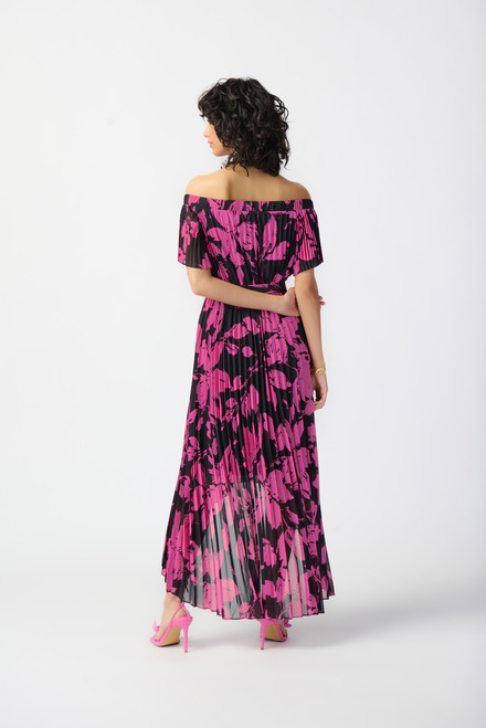Off-Shoulder Floral &amp; Pleated Dress Style 241908. Black/pink. 4