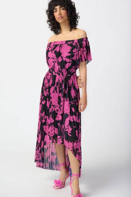 Off-Shoulder Floral &amp; Pleated Dress Style 241908. Black/pink. 3
