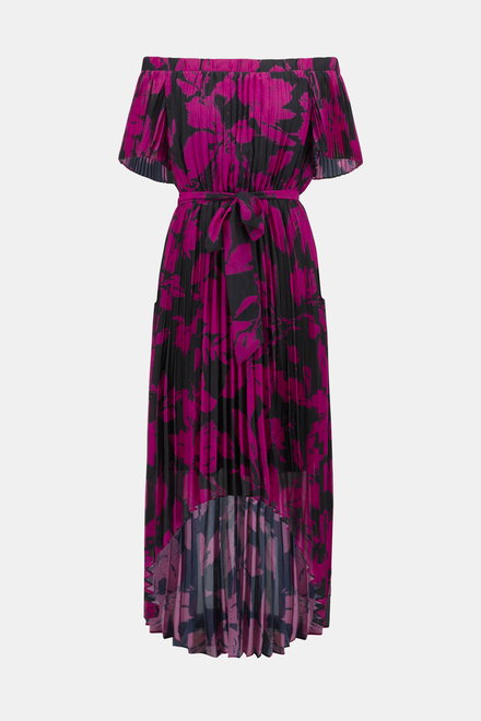 Off-Shoulder Floral &amp; Pleated Dress Style 241908. Black/pink. 8