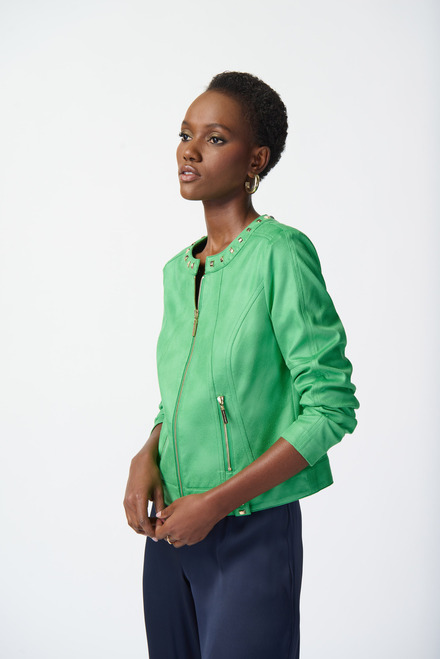 Faux Leather Studded Jacket Style 241909. Island Green. 2