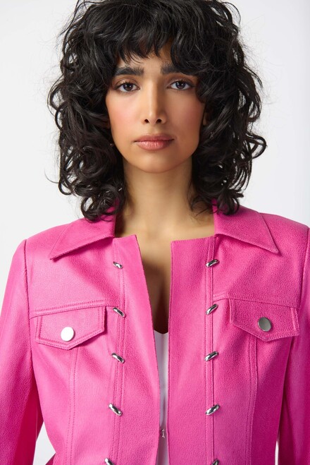 Faux Suede Fitted Jacket Style 241911. Bright Pink. 3
