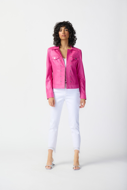 Faux Suede Fitted Jacket Style 241911. Bright Pink. 5
