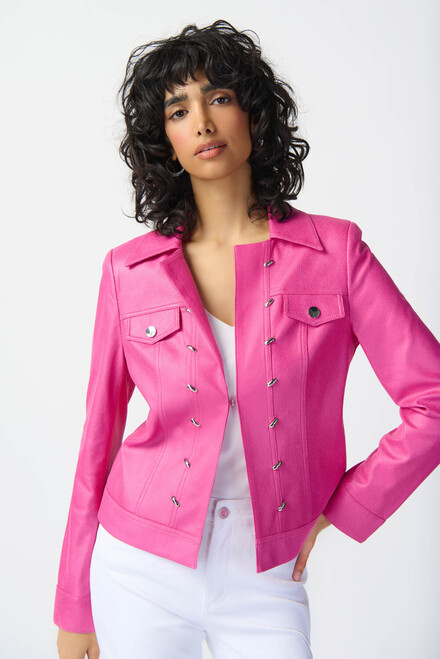Faux Suede Fitted Jacket Style 241911. Bright Pink. 4