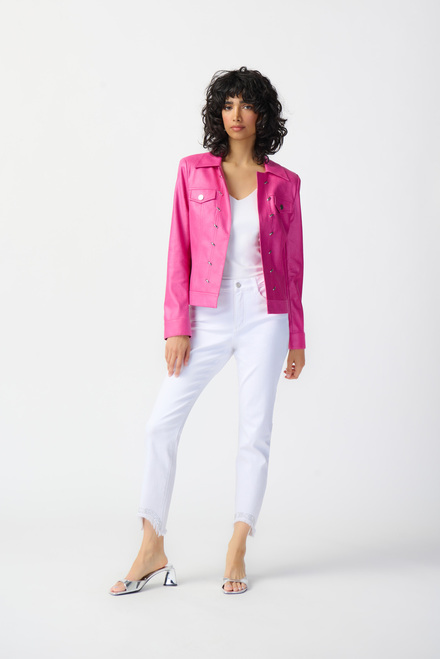 Faux Suede Fitted Jacket Style 241911. Bright Pink. 6