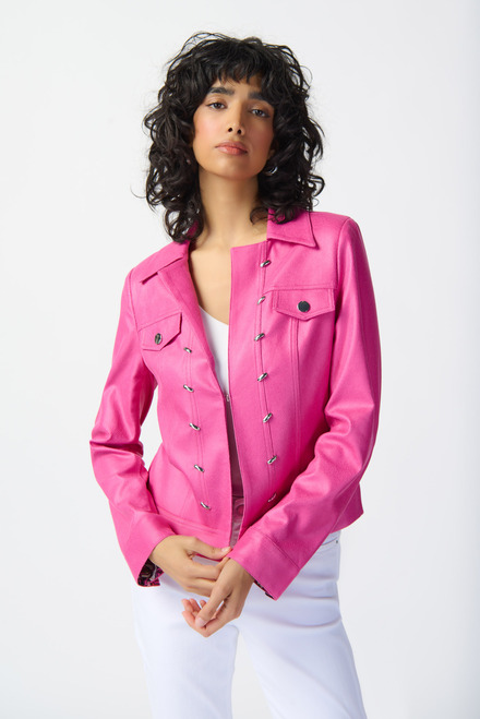 Faux Suede Fitted Jacket Style 241911. Bright pink