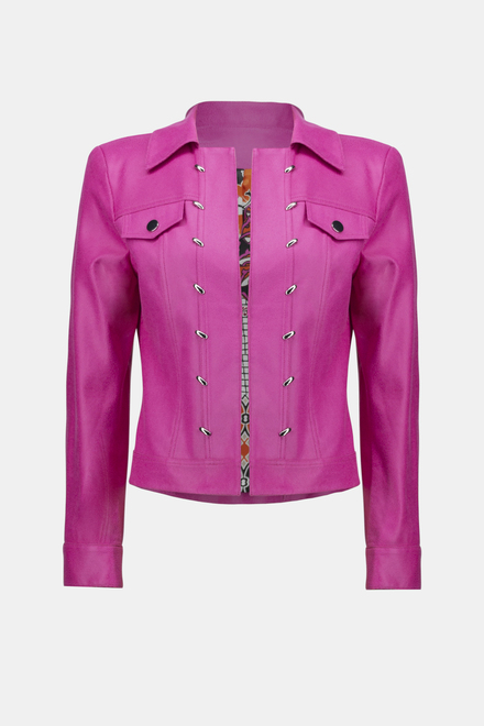 Faux Suede Fitted Jacket Style 241911. Bright Pink. 7
