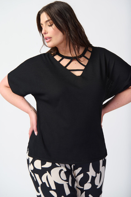 Knitted V-Neck Top Style 241915. Black. 3