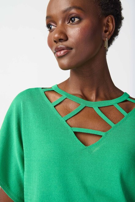 Knitted V-Neck Top Style 241915. Island Green. 3