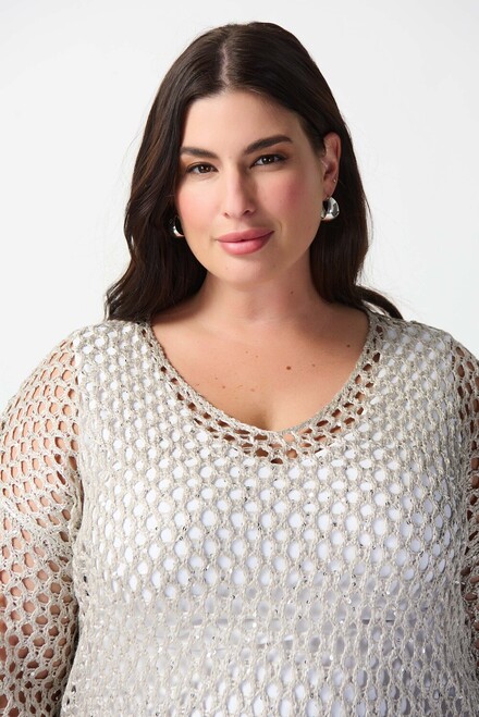 Sequin Detail Crochet Top Style 241922. Champagne 171. 12