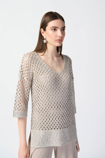 Sequin Detail Crochet Top Style 241922. Champagne 171. 5