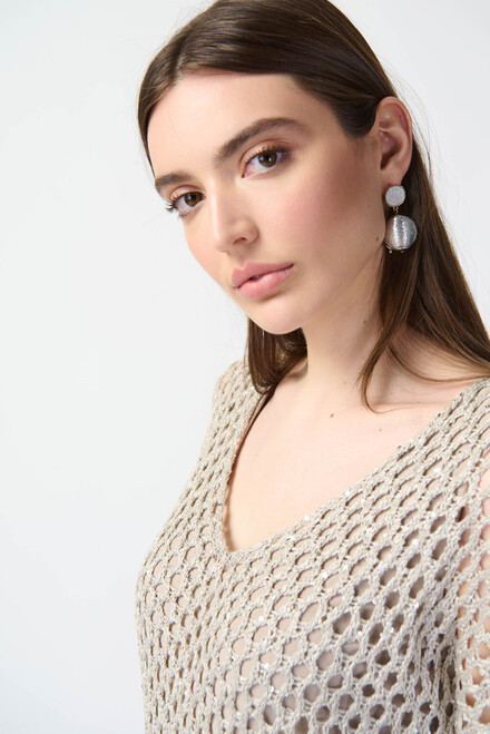 Sequin Detail Crochet Top Style 241922. Champagne 171. 7