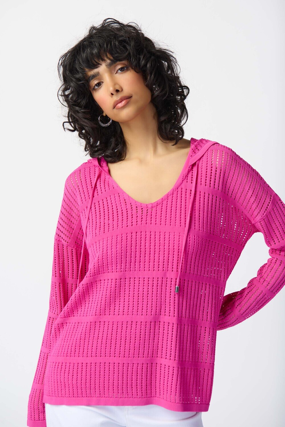 Perforated Crochet Top Style 241923. Ultra Pink