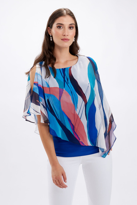 Abstract Print Asymmetric Top Style 246101. Blue/Multi