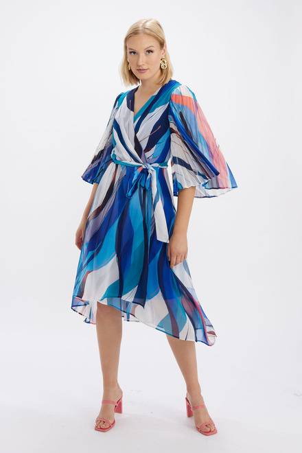 Pleated Sleeve Printed Dress Style 246102. Blue/Multi