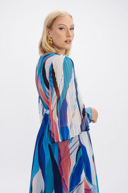 Pleated Sleeve Printed Dress Style 246102. Blue/multi. 5