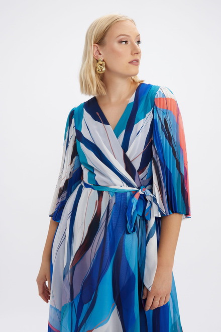 Pleated Sleeve Printed Dress Style 246102. Blue/multi. 4
