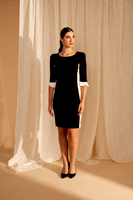 3/4 Sleeve Two-Tone Dress Style 246124. Black/offwhite