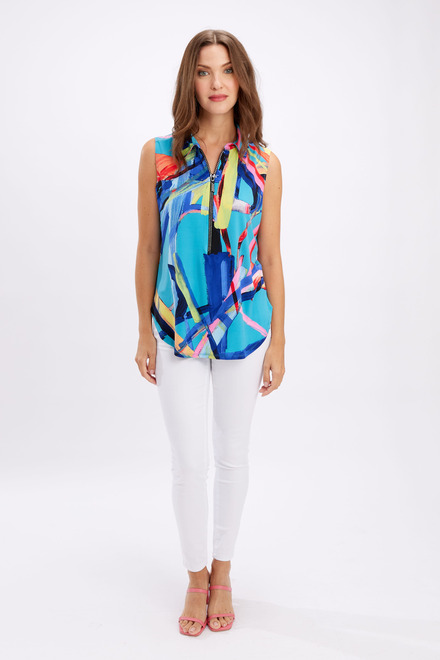 Printed Zip Front Top Style 246132. Turquose/multi. 4