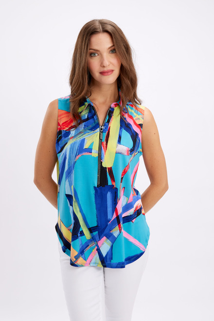 Printed Zip Front Top Style 246132. Turquose/multi