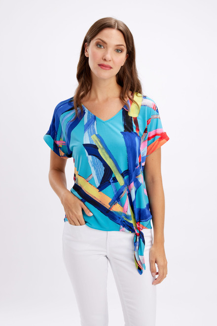 T-shirt noué, motifs bariolés Modèle 246133. Turquoise/Multi