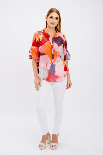 Printed Draped Sleeve Blouse Style 246140. Orange/pink. 4