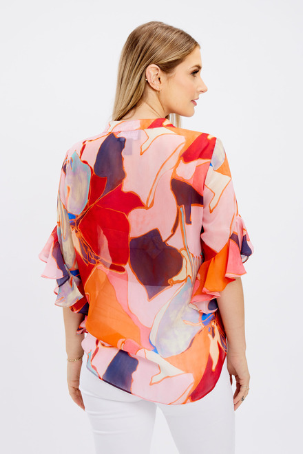 Printed Draped Sleeve Blouse Style 246140. Orange/pink. 2