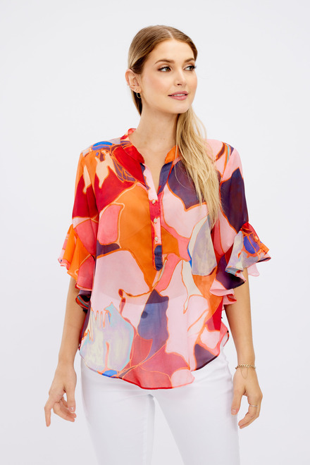 Printed Draped Sleeve Blouse Style 246140. Orange/pink