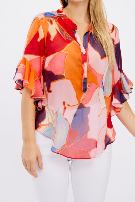 Printed Draped Sleeve Blouse Style 246140. Orange/pink. 3
