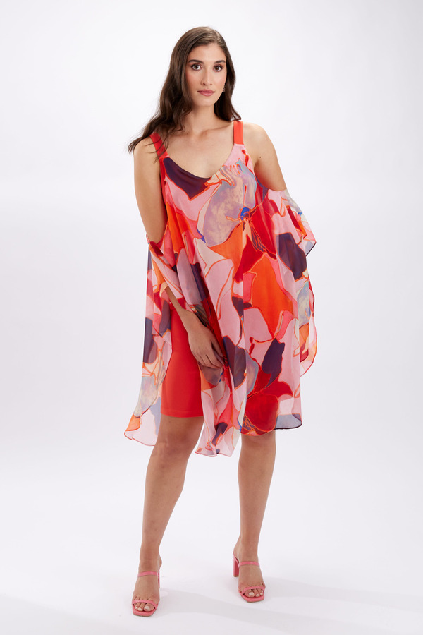 Abstract Print Ruffle-Trim Dress