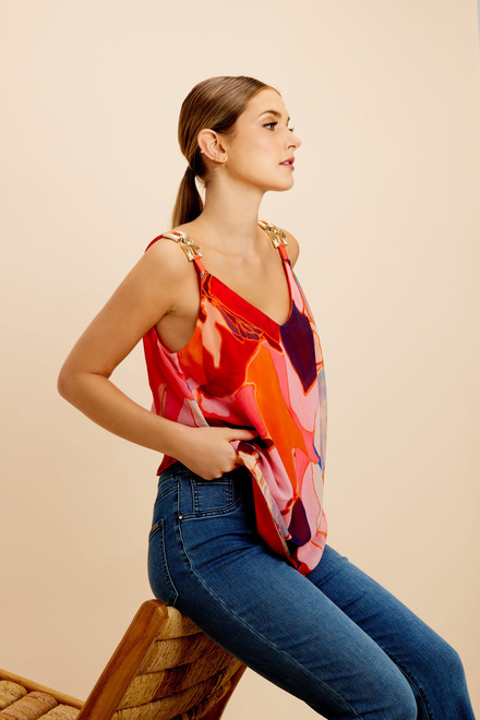 Abstract Print Chain Link Top Style 246143. Orange/pink. 8