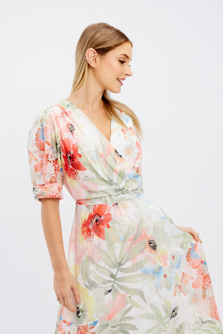 Floral &amp; Palm Print Wrap Dress Style 246164. White/orange. 8