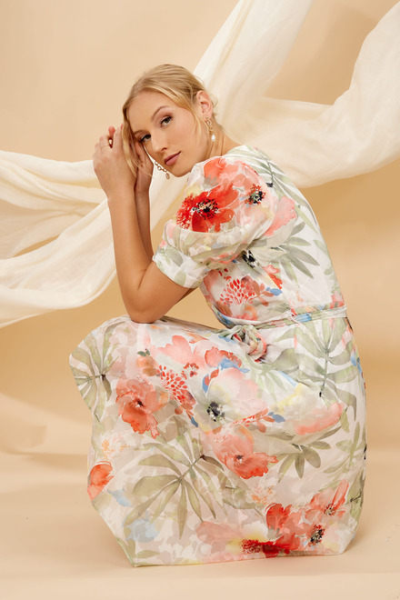 Floral &amp; Palm Print Wrap Dress Style 246164. White/orange. 2