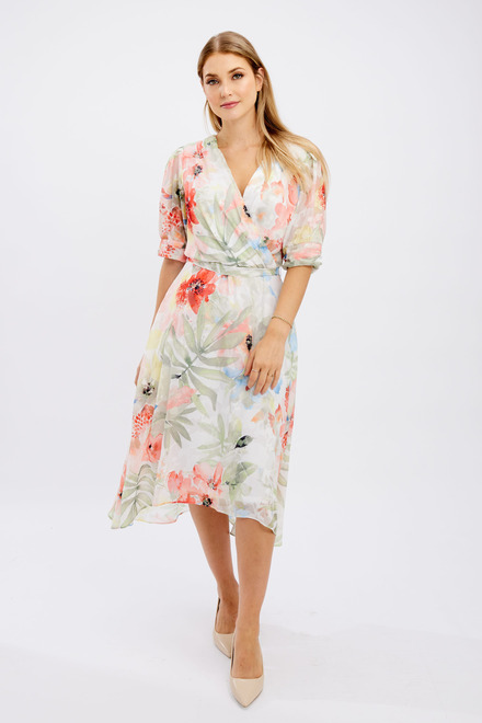 Floral &amp; Palm Print Wrap Dress Style 246164. White/orange. 6