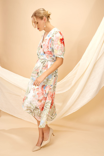 Floral &amp; Palm Print Wrap Dress Style 246164. White/orange. 4