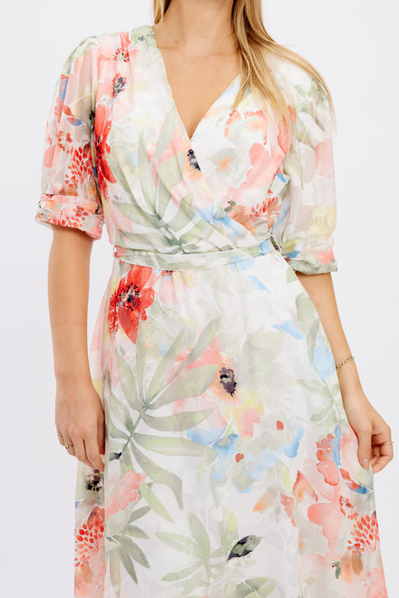 Floral &amp; Palm Print Wrap Dress Style 246164. White/orange. 7